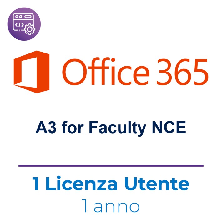 Office 365 A3 for Faculty NCE - 1 licenza per 1 utente ( Docente - Segreteria - Ata - Tecnici) –Abbonamento 1 Anno